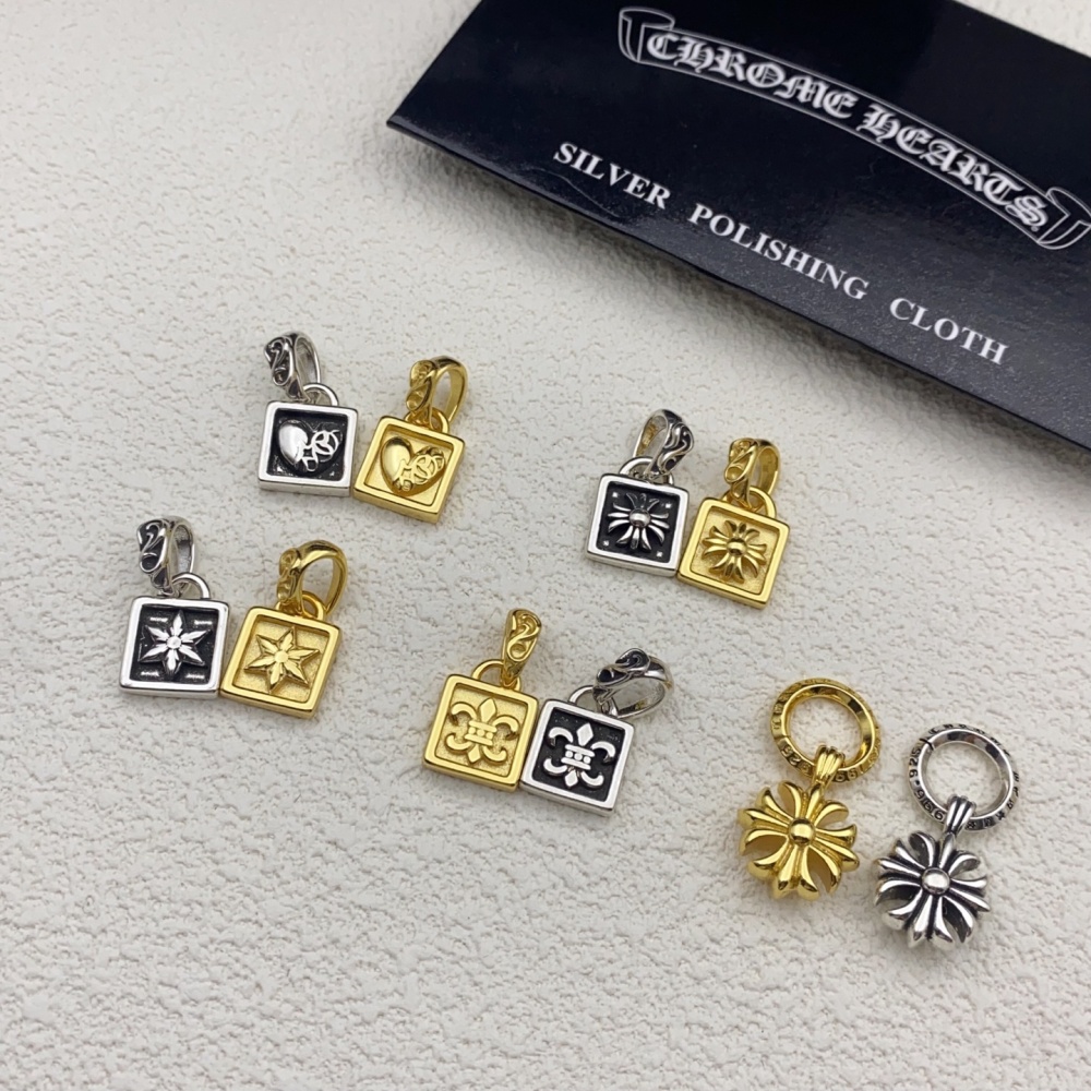 Croxin style square card / flower pendant gold and silver two-color trend charm necklace bracelet DIY accessories