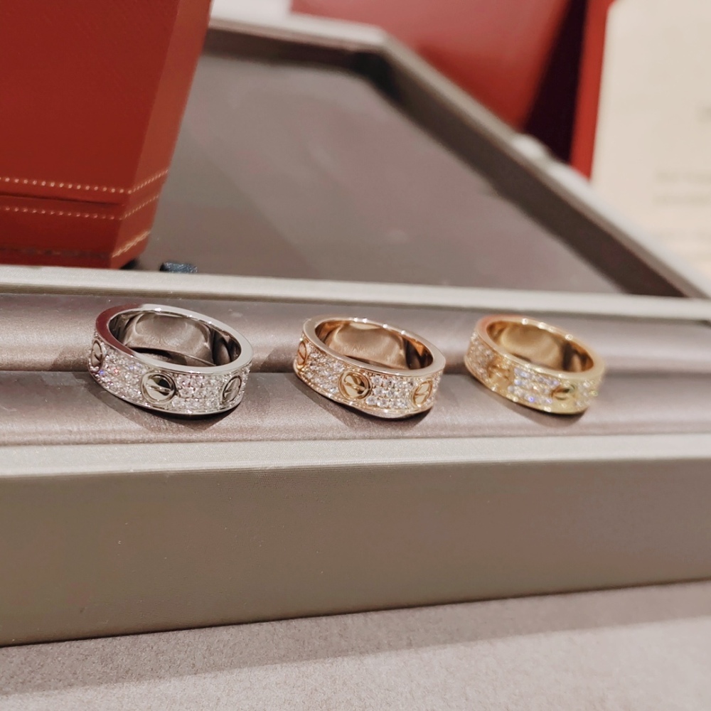 Cartier-style full diamond ring Tricolor gold classic screw ring luxury jewelryvv