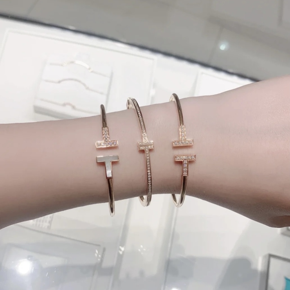 Tiffany style double T bracelet mother-of-diamond open bracelet Elegant and stylish jewelry