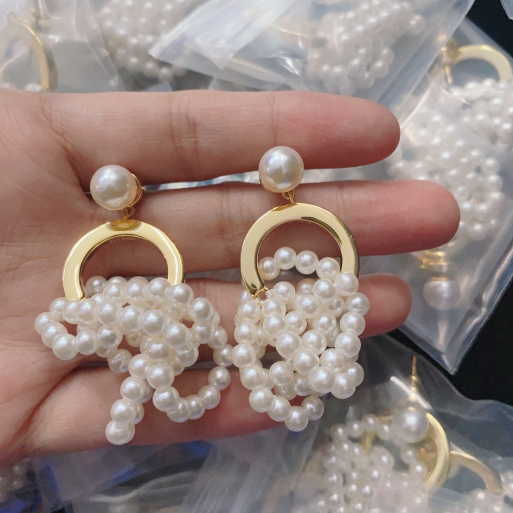 DIO Style Pearl Fringe Earrings Metal Ring Earrings Vintage Elegant Accessories