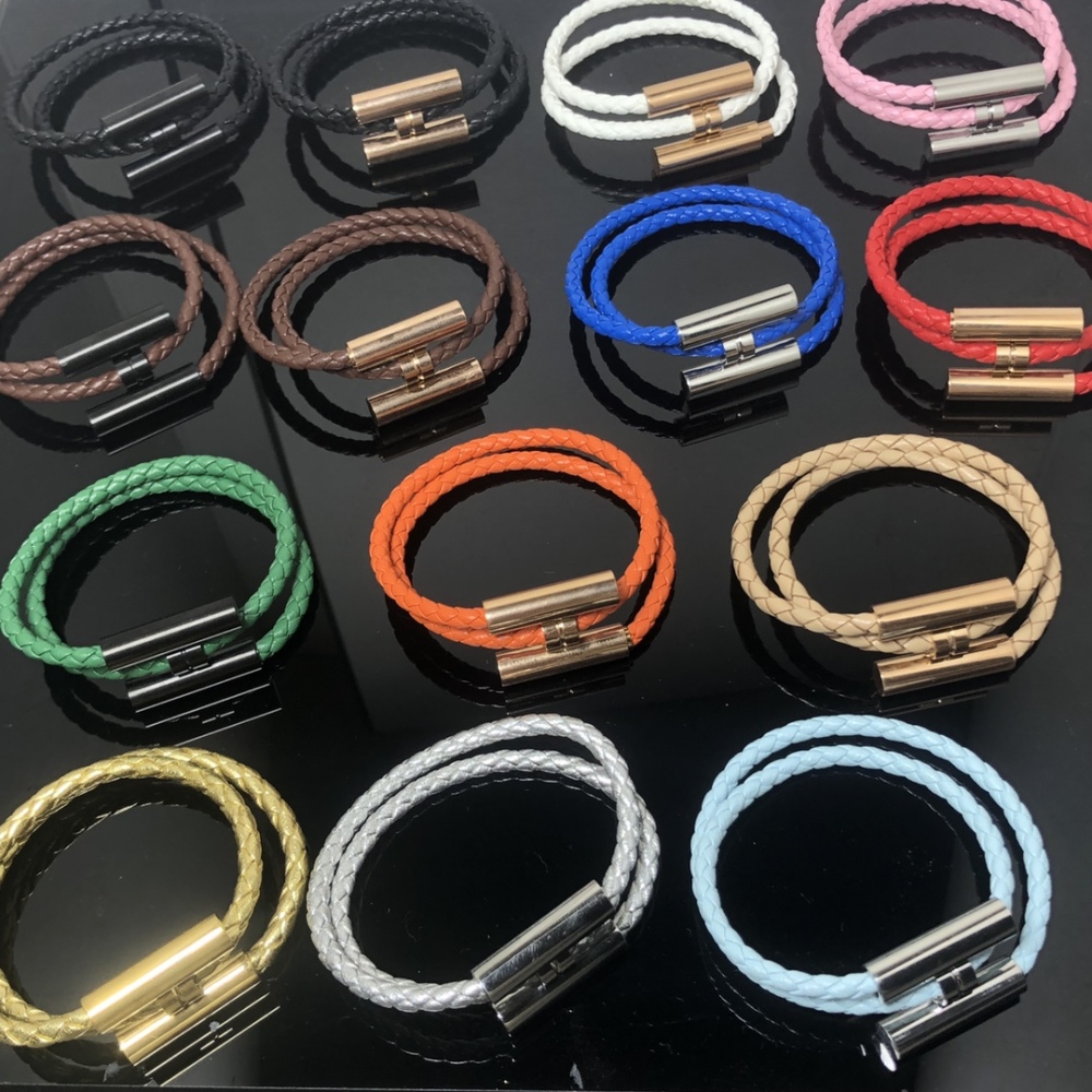 Colorful braided leather rope bracelet Double loop metal buckle couple bracelet