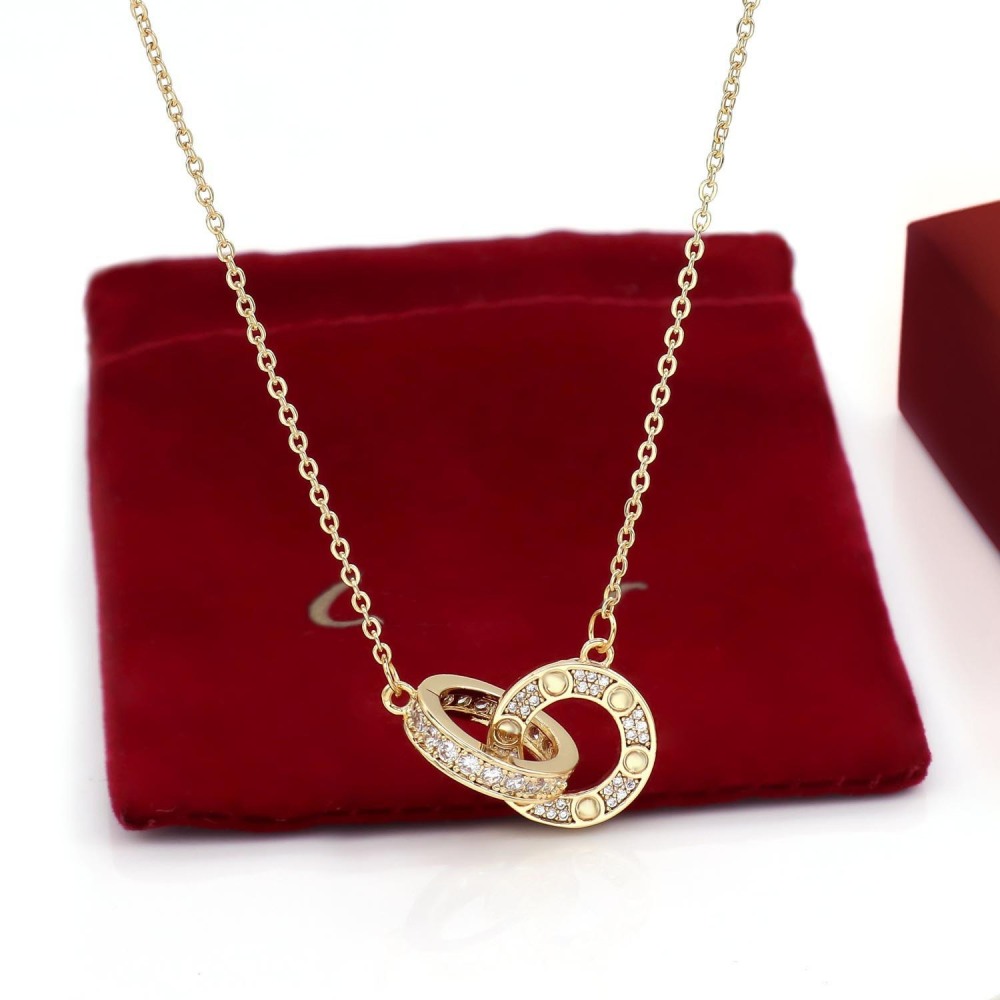 Double Ring Diamond Necklace | Lock in the romantic golden neck scenery