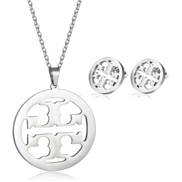 Gold Cross Logo Set: Double Layered Necklace Stud Earrings Combo