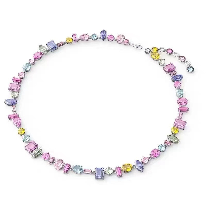 Luxury colored gemstone diamond necklace set Haute Couture gradient gemstone necklace