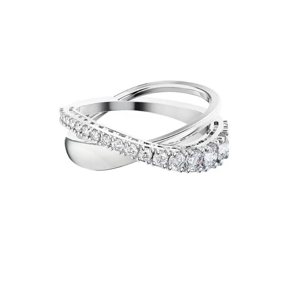 Brilliant cross-diamond ring Stylish personality layered ring