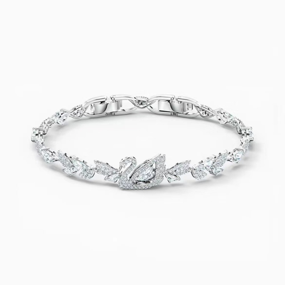 Brilliant swan crystal bracelet Elegant diamond silver bracelet