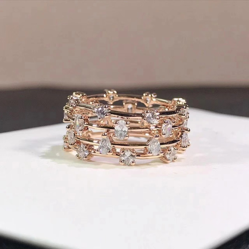 Rose gold multi-layered diamond ring Stylish layering sparkling ring