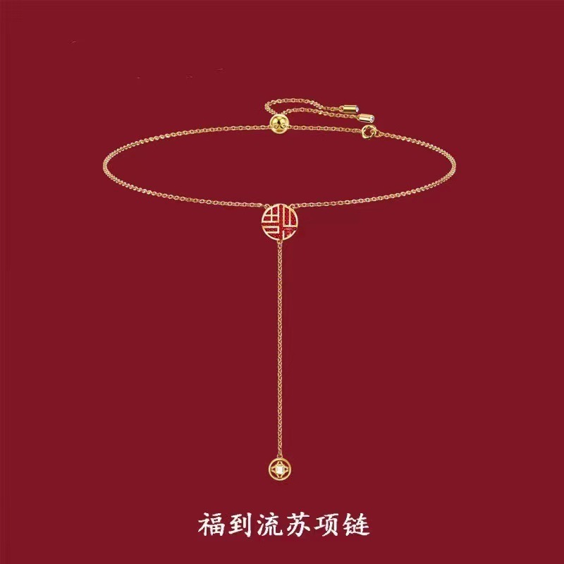 New Year's blessing red diamond earrings National style festive earrings