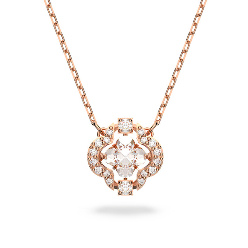 Rose gold four-leaf clover smart necklace A diamond-encrusted beating heart collarbone chain
