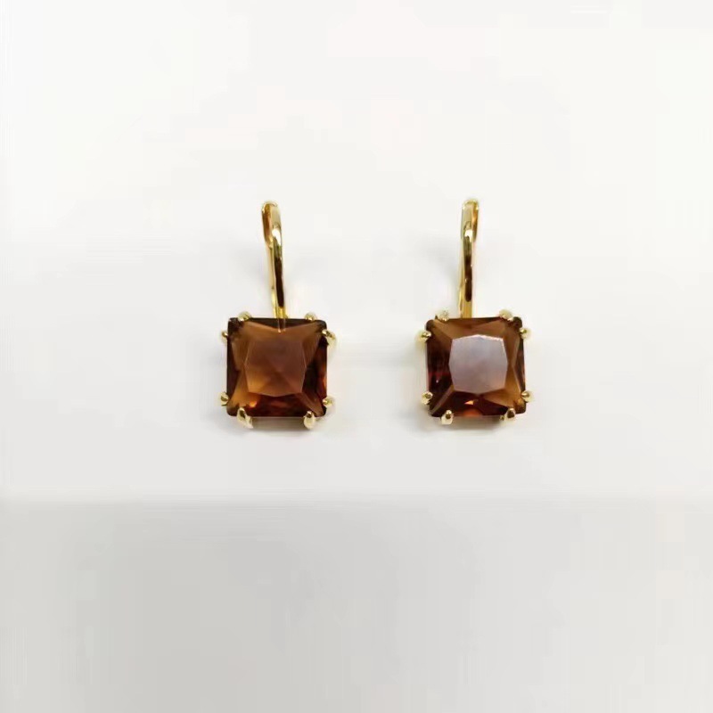 Elegant square citron gold earrings Vintage fashion earrings