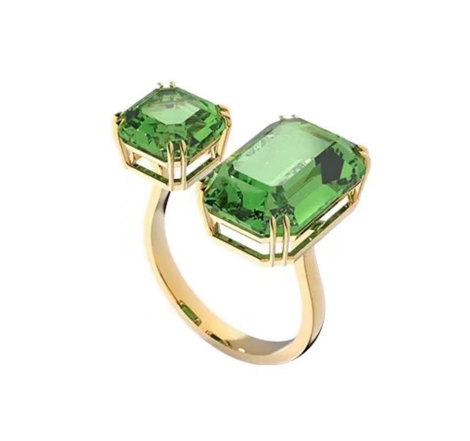 Luxury double emerald gold ring Stylish statement gemstone ring