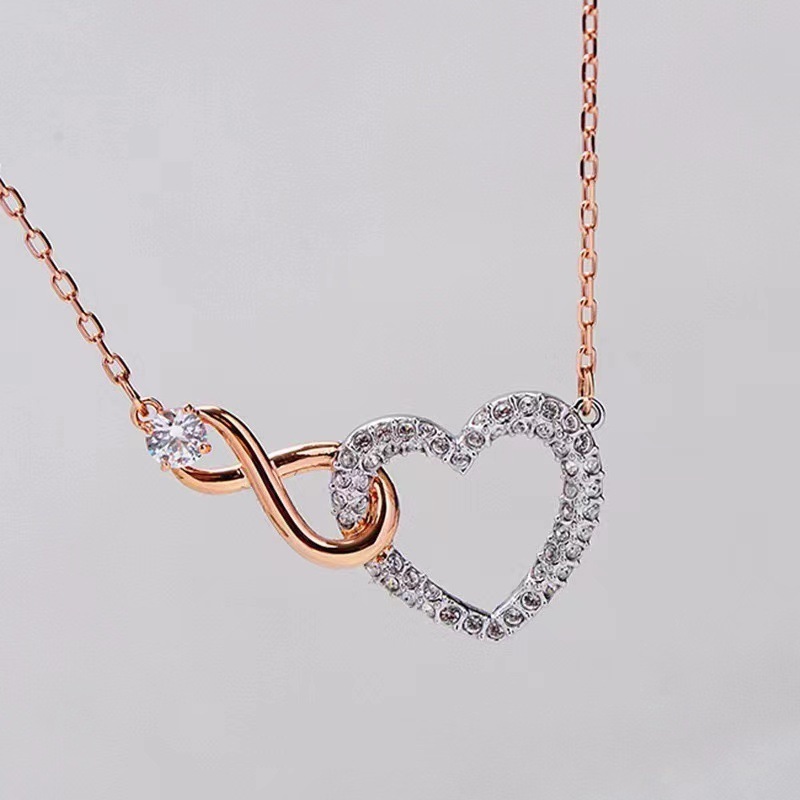 Rose gold love infinity symbol necklace Romantic collarbone chain set with diamonds
