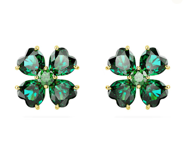 emerald four-leaf clover stud earrings heart-shaped gemstone clover earrings