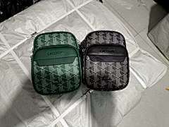 Bags from the LACOSTE (French Crocodile) brand, a well-known French fashion brand known for its iconic crocodile logo and classic design. These two bags have unique geometric patterns, and the colour scheme is white on a green background and white on a bl
