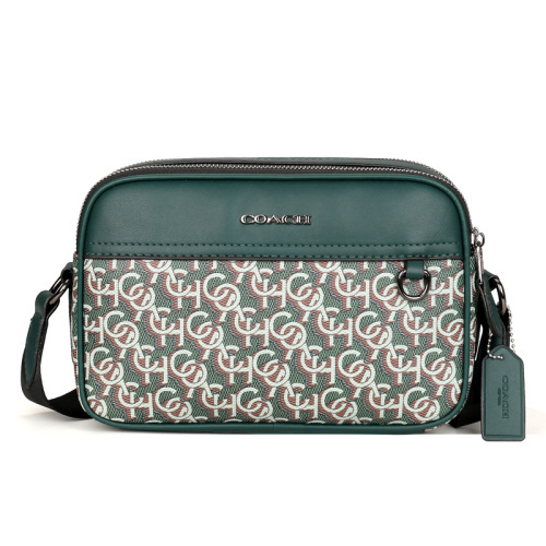 COACH dark green spliced old flower one-shoulder crossbody camera bag
