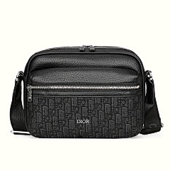 DIOR Black Embossed Leather Shoulder Crossbody Camera Bag