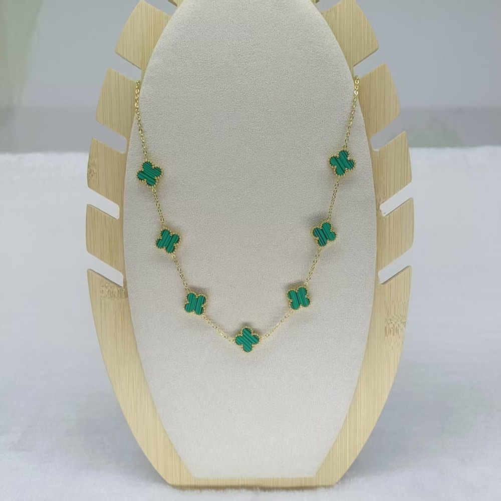 Leafy grass white fritillary gold necklace