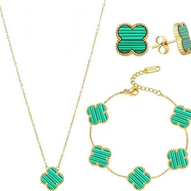 Clover jewellery set (necklace, bracelet, stud earrings)