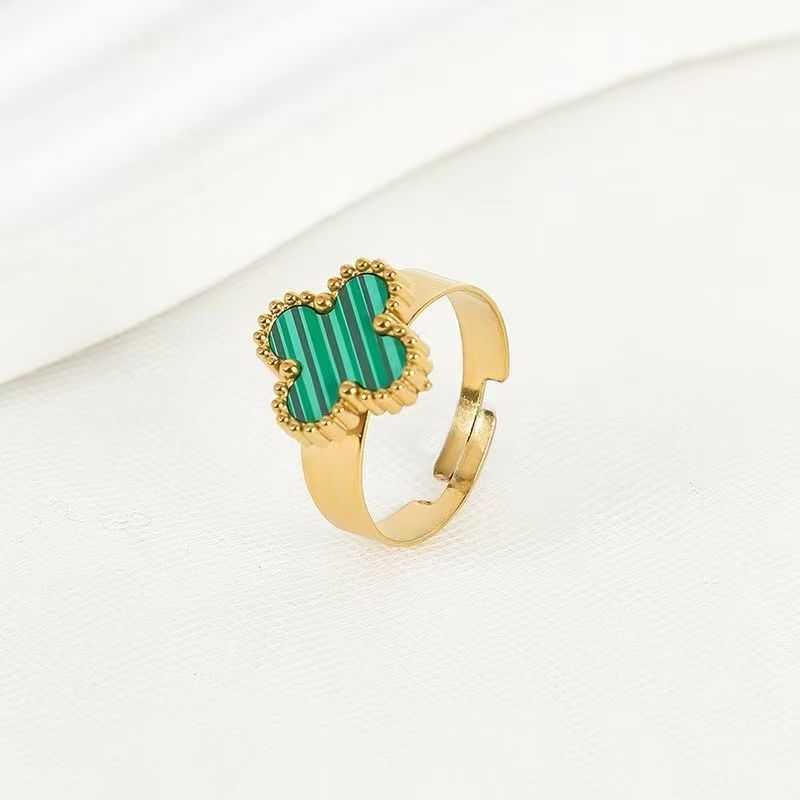 Clover white fritillary gold ring
