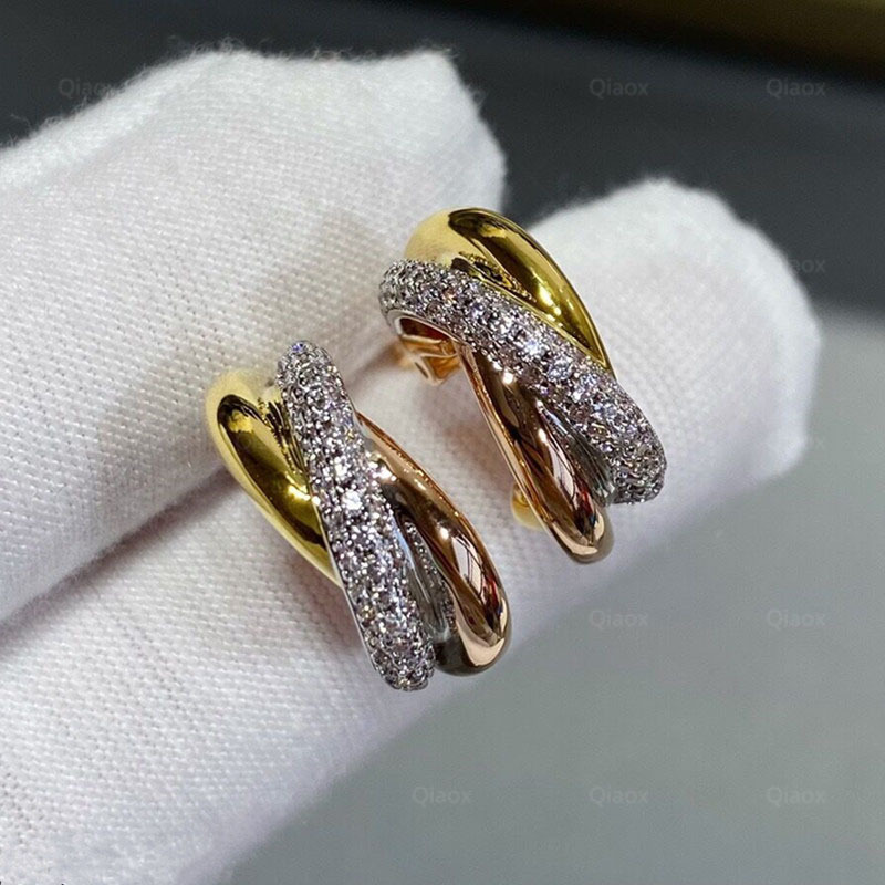 Tricolour gold diamond-set ear buckles