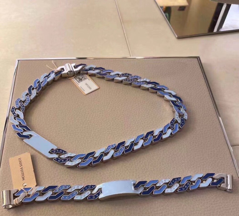 001  LV Cuban necklace:  LV Cuban bracelet
