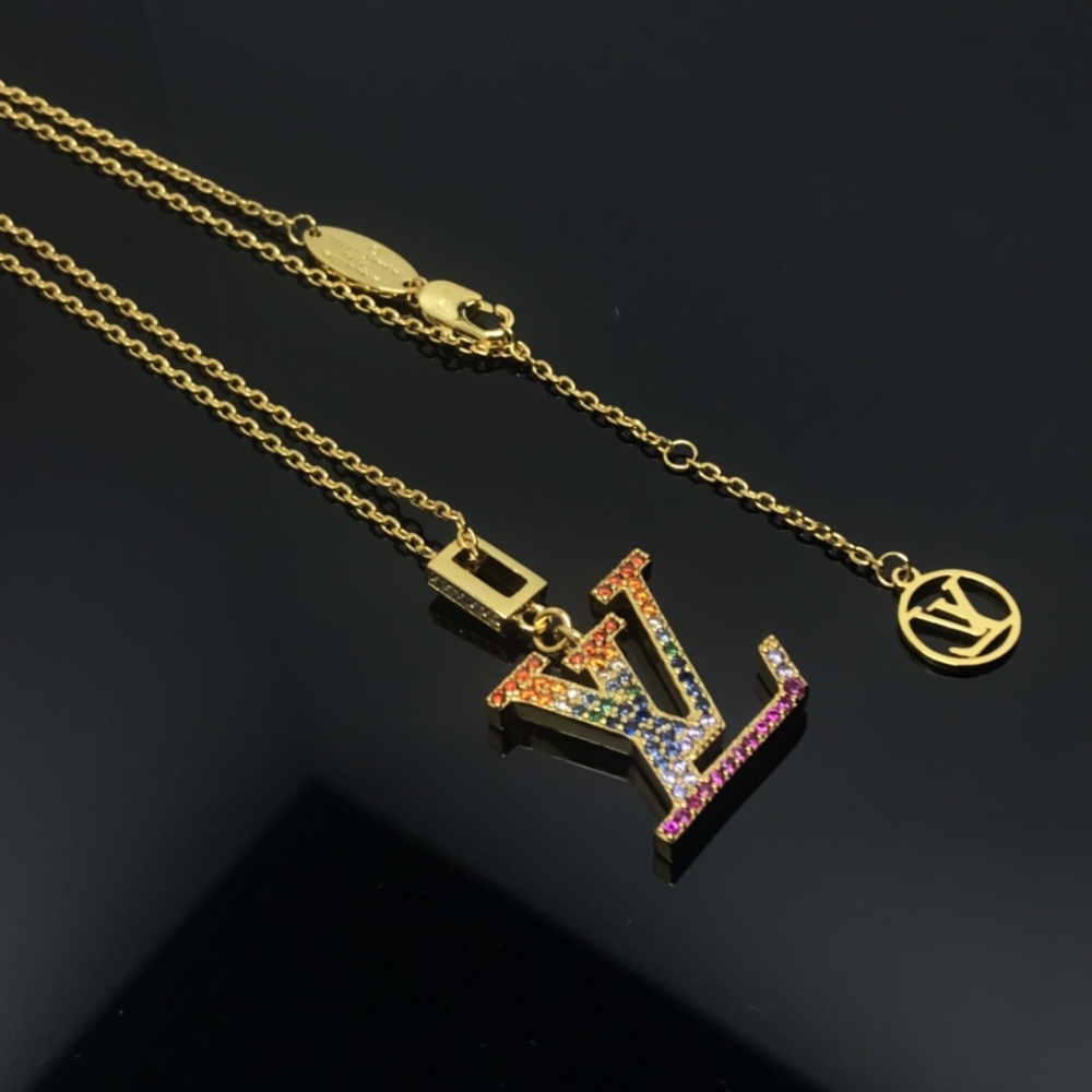 001 LV Necklace - New Rainbow Colored Diamond Letter Necklace. Serial Number: CL9140350