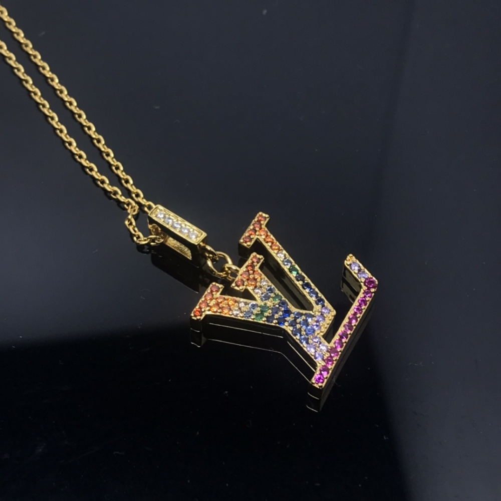 001 LV Necklace - New Rainbow Colored Diamond Letter Necklace. Serial Number: CL9140350