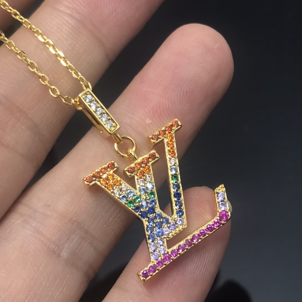 001 LV Necklace - New Rainbow Colored Diamond Letter Necklace. Serial Number: CL9140350