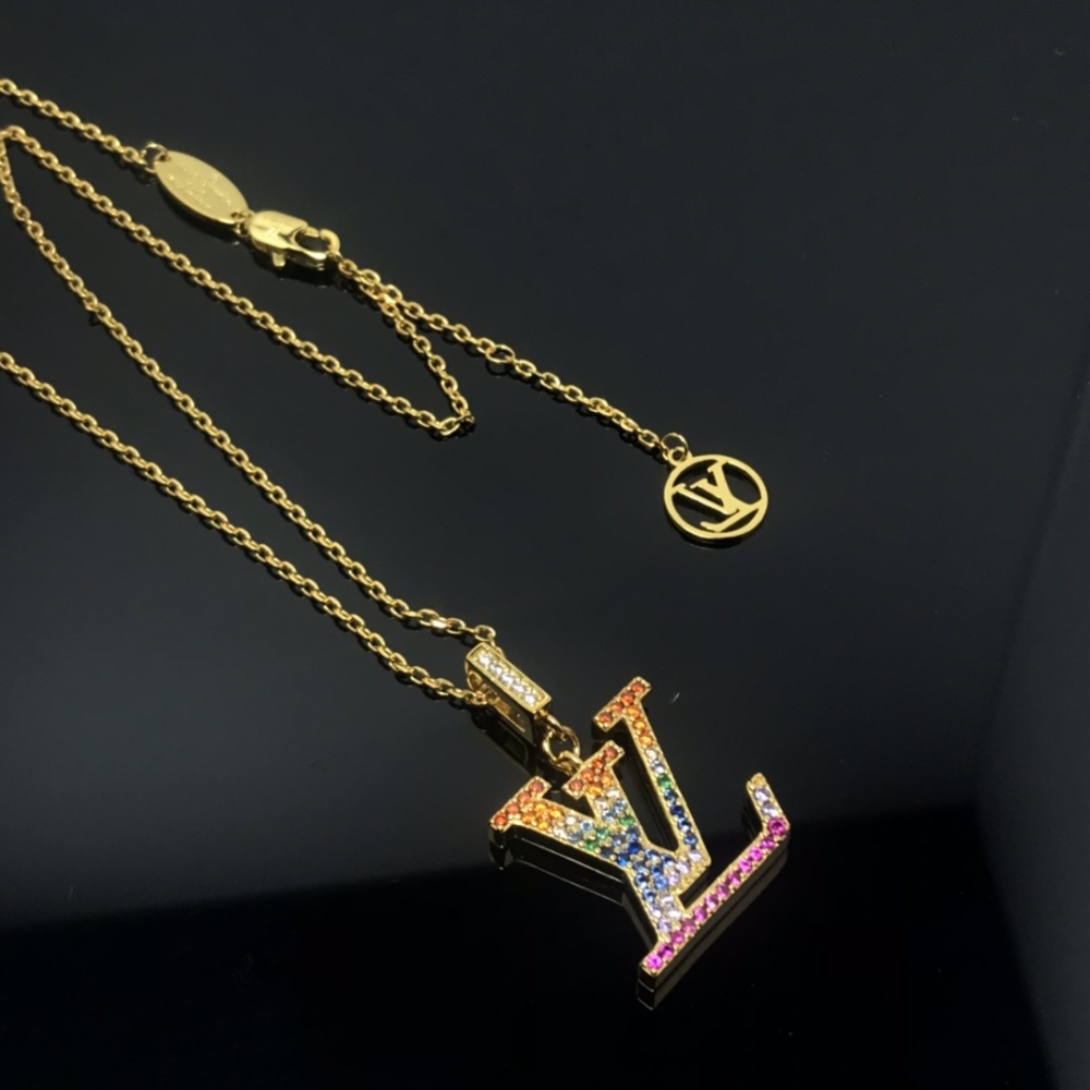 001 LV Necklace - New Rainbow Colored Diamond Letter Necklace. Serial Number: CL9140350