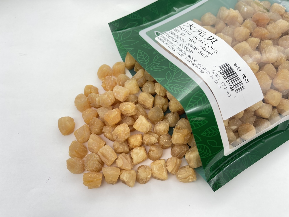 Premium Dried Scallop 8oz - Whole Muscle Conpoy for Soup & Broths, Resealable Bag (Large & Petite Sizes, Ocean-Fresh Flavor) 青島貝, 干贝