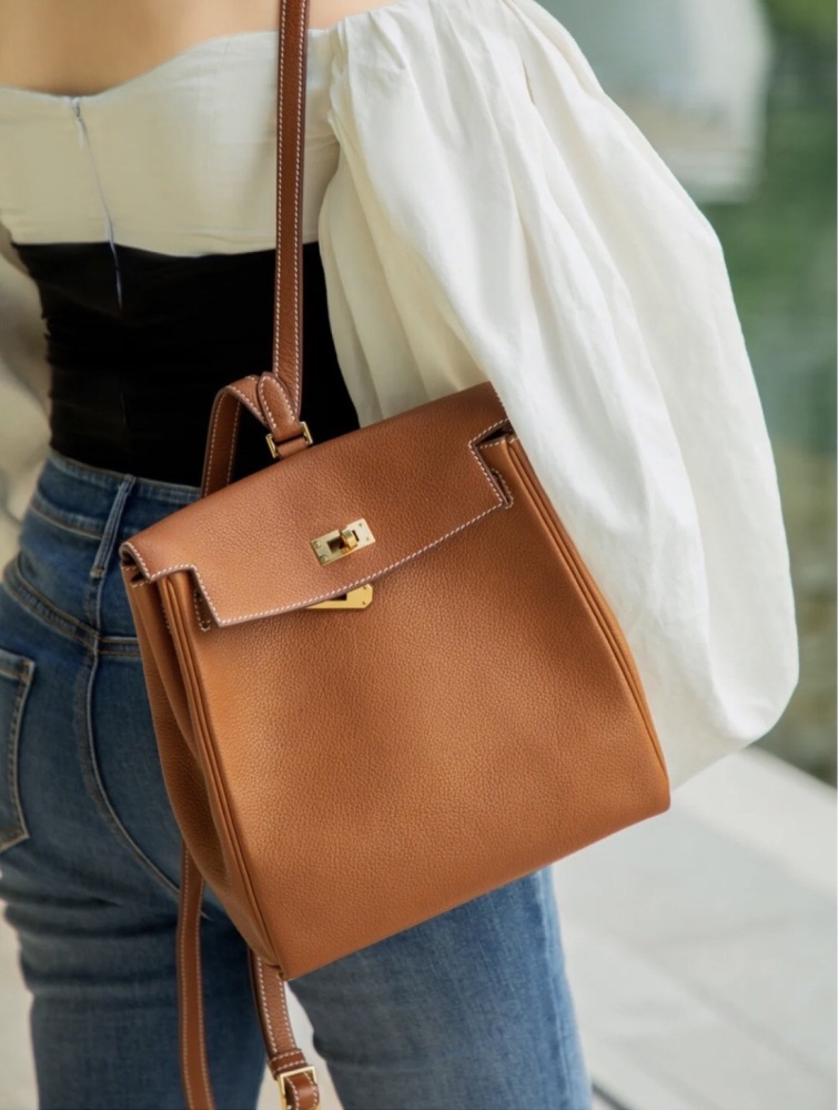 Hermes Kelly backpack, another excellent couple's bag, golden brown
