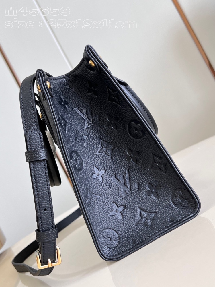 LV M45653 Black Embossed Onthego Small Tote Bag with Monogram Empreinte Leather Embossed Giant Bicolor Monogram Pattern for Micro Version Achievement