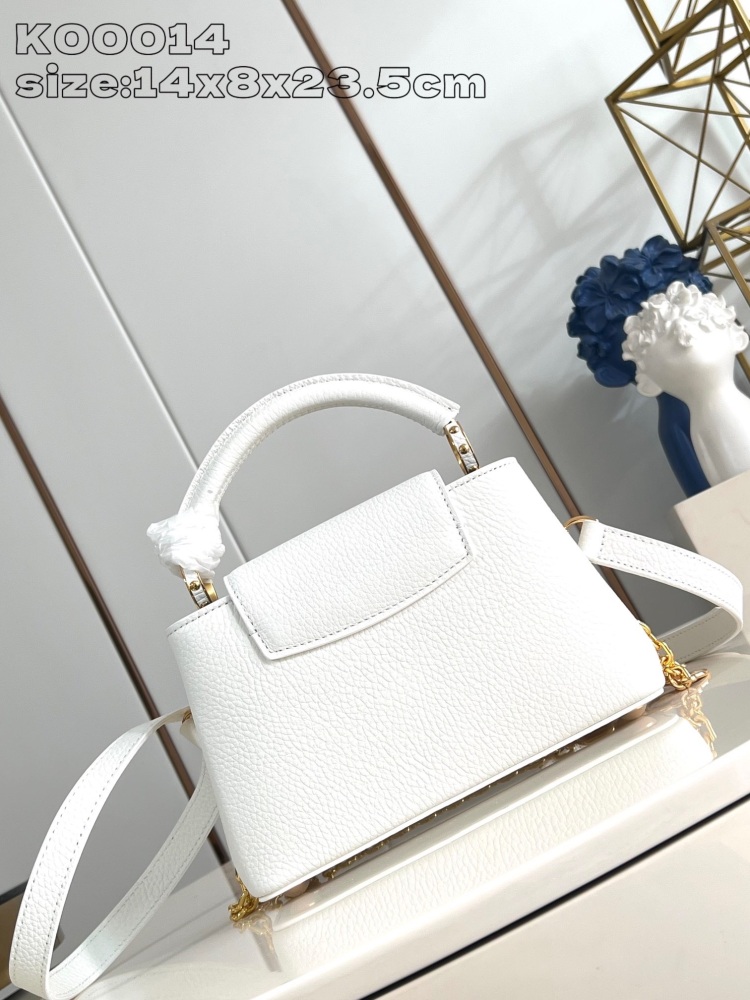 LV K00014 continues the classic design in white, choosing the desired leather color scheme with double plated letters and brand elements, lucky symbols, and exquisite metal pieces