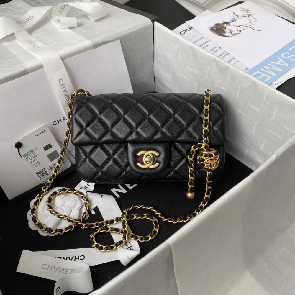 Chanel AS1787 Explosive Metal CF Mini Lid Bag with Hollow Braided Rope, Golden Ball Chain with a Small Golden Ball, Too Exquisite and Perfect, Global Shortage