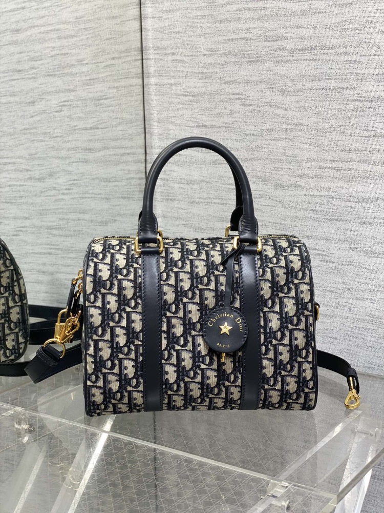 DIOR Groove 25 handbag Boston mini, meticulously crafted with classic blue oblique vintage flowers, exquisite yet stylish