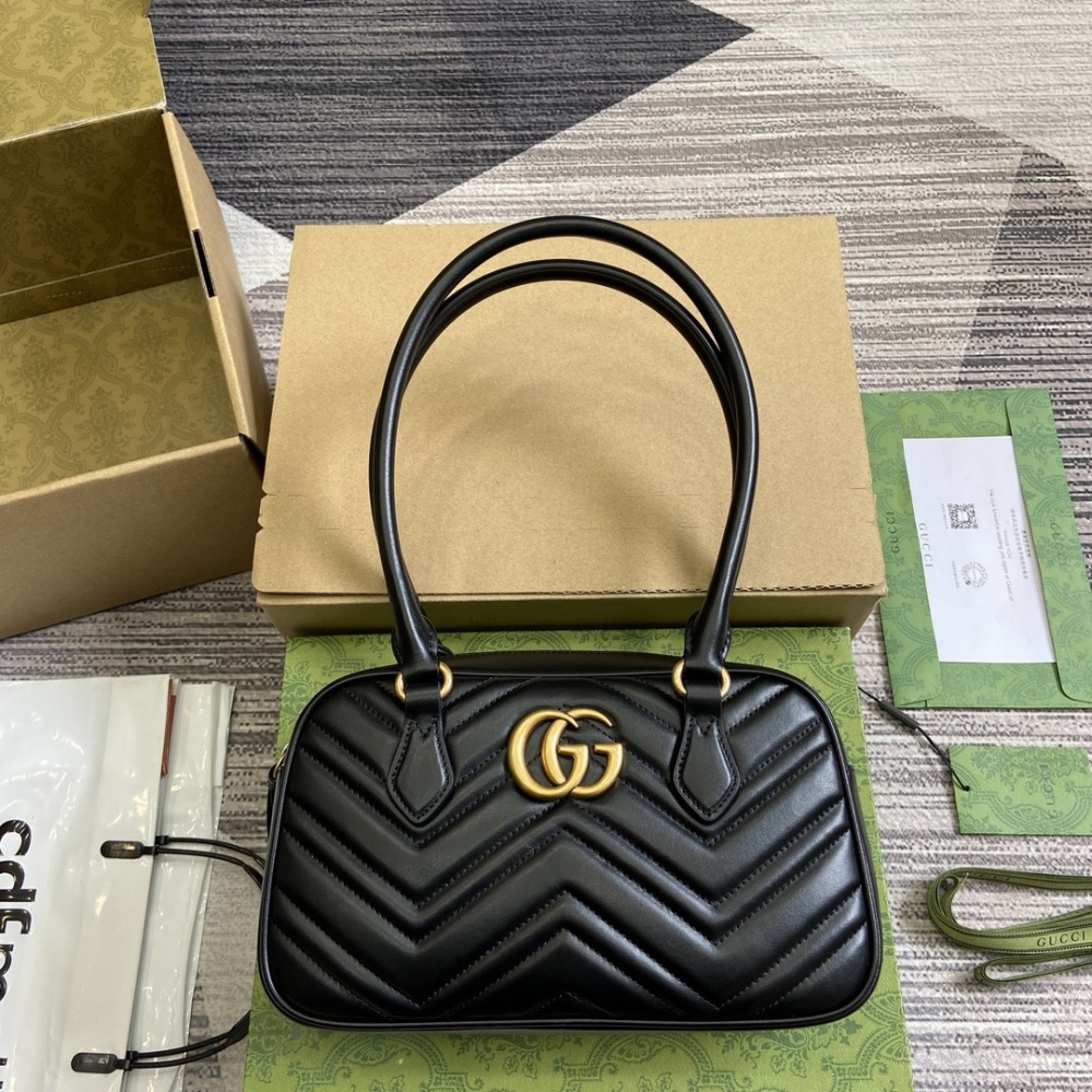 The Gucci Marmont collection highlights the iconic matlass é Chevron leather with new shapes and sizes to welcome the early autumn season