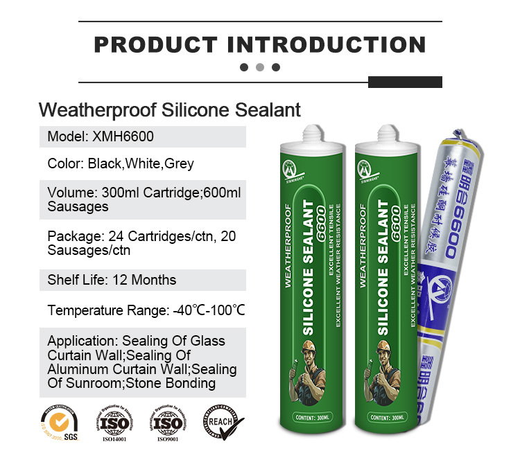 MH6600 neutral sealant soft non-acetic acid fireproof mildewproof odorless silver silicone sealant transparent double glazing and metal,XMHsealant,Neutral Silicone Sealant for Metal & Glazing, Fireproof