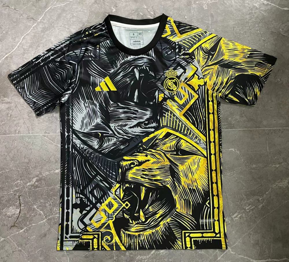 (S-3XL) 1:1 Copy Top Quality 2025/2026 Real Madrid Lion Head Black and Gold Edition