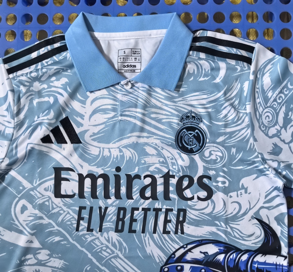 (S-3XL) 1:1 Copy Top Quality 2025/2026 Real Madrid Lake Blue POLO