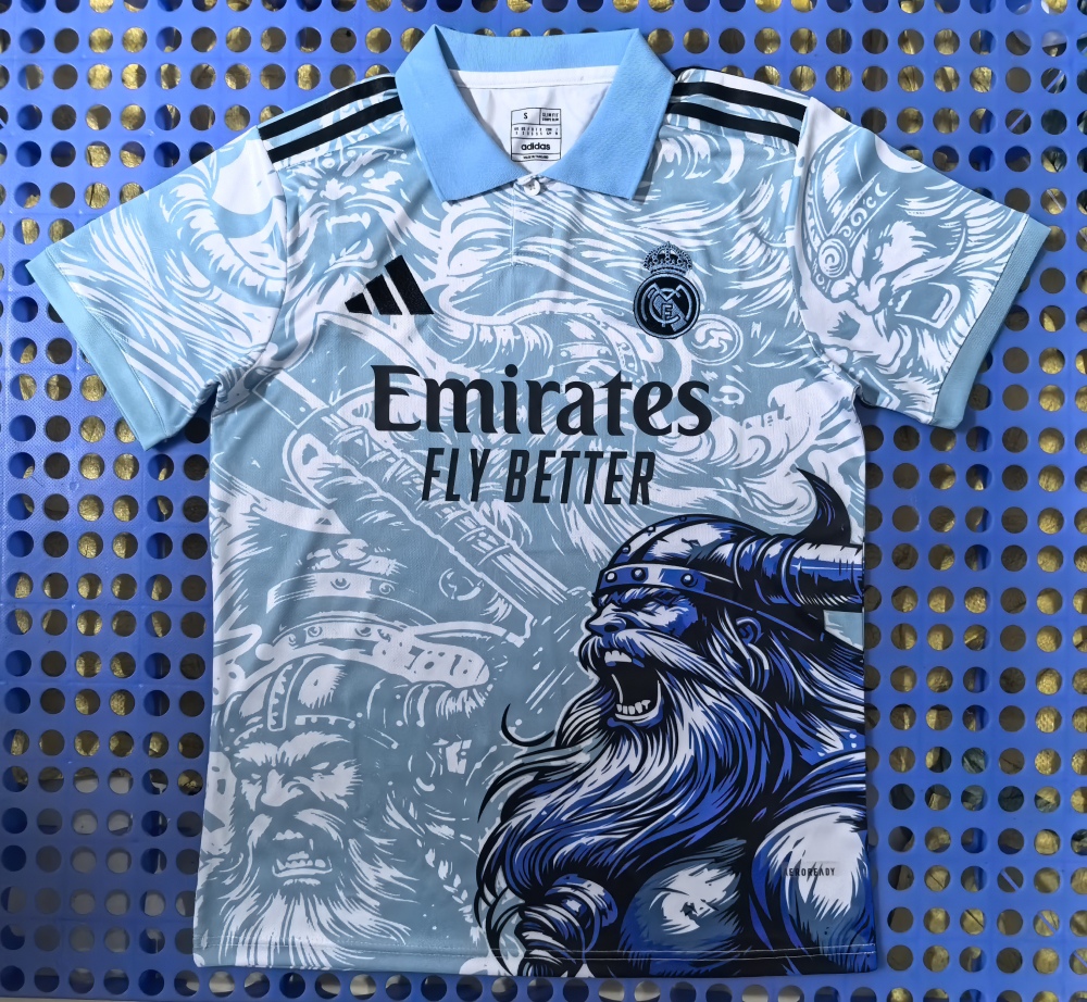 (S-3XL) 1:1 Copy Top Quality 2025/2026 Real Madrid Lake Blue POLO