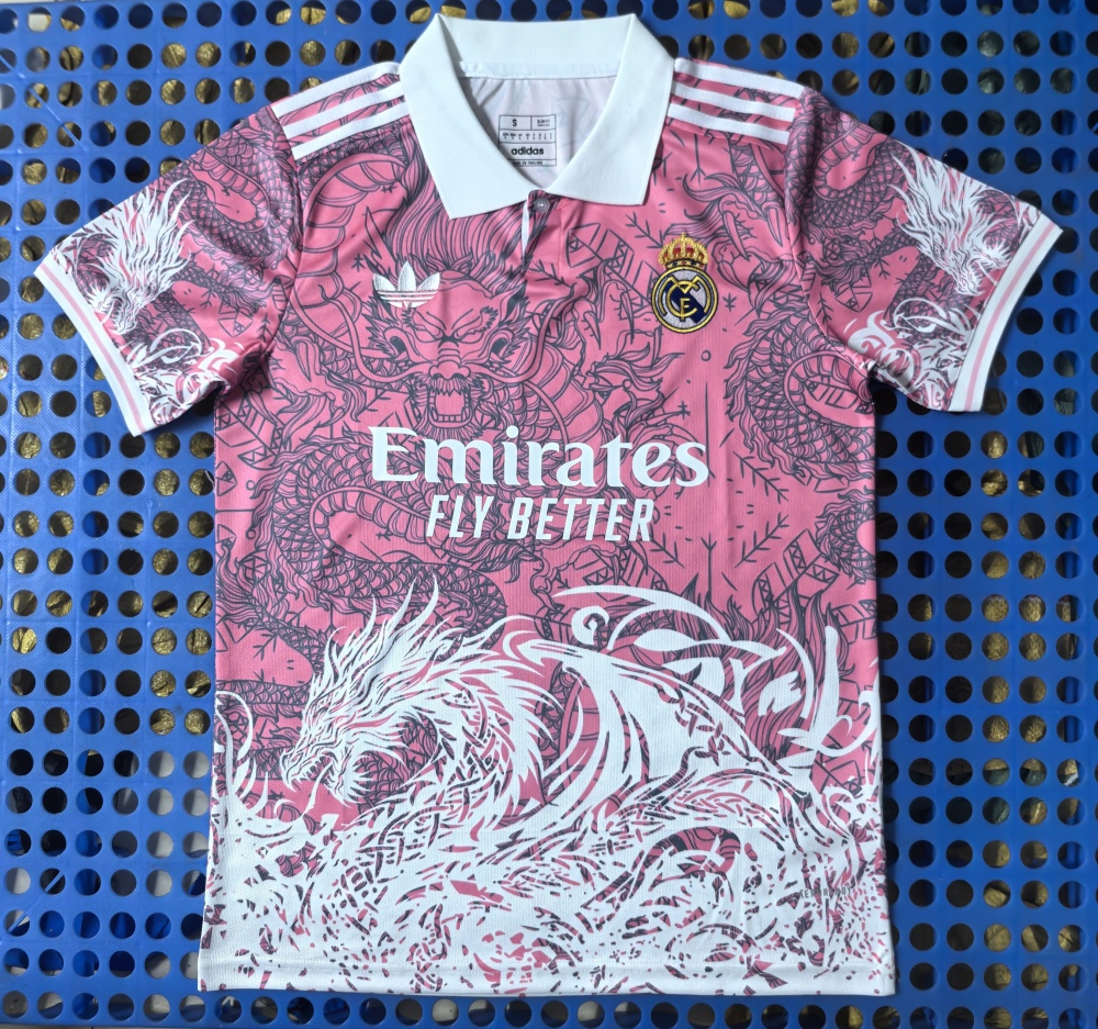 (S-3XL) 1:1 Copy Top Quality 2025/2026 Real Madrid Pink Dragon POLO