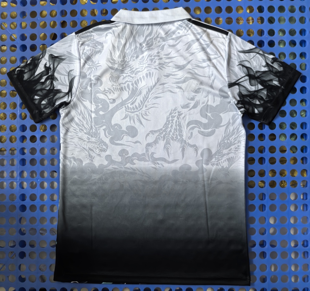 (S-3XL) 1:1 Copy Top Quality 2025/2026 Real Madrid Spray Dragon White POLO