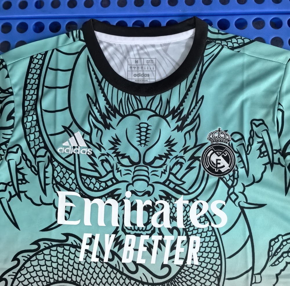 (S-3XL) 1:1 Copy Top Quality 2025/2026 Real Madrid Lake Blue Gradient Dragon