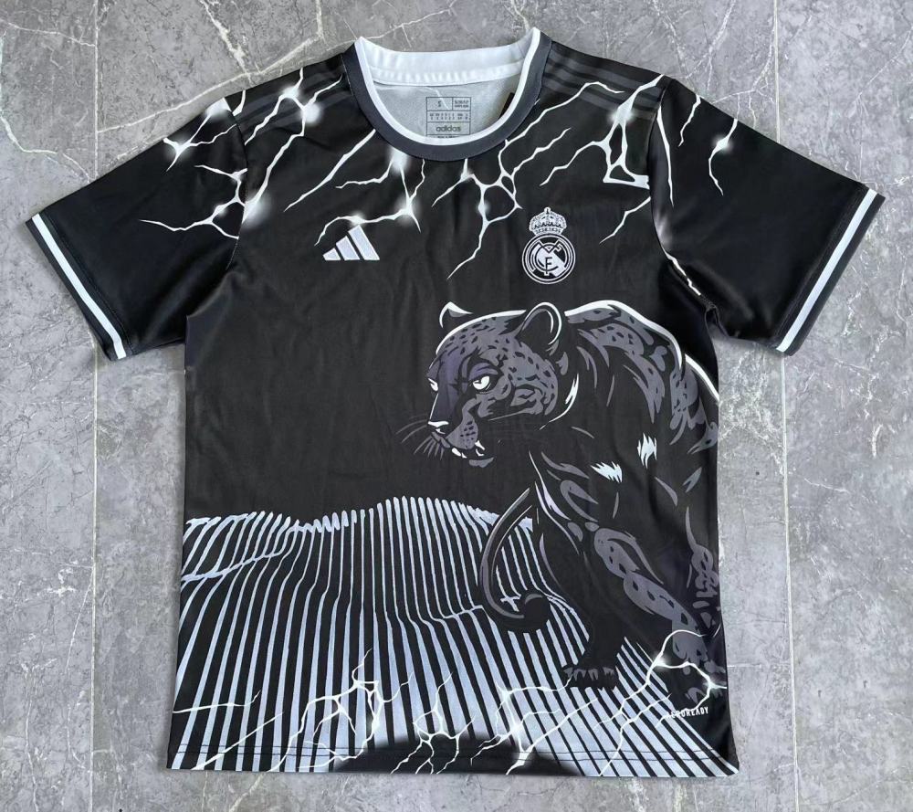 (S-3XL) 1:1 Copy Top Quality 2025/2026 Real Madrid Leopard Black and White