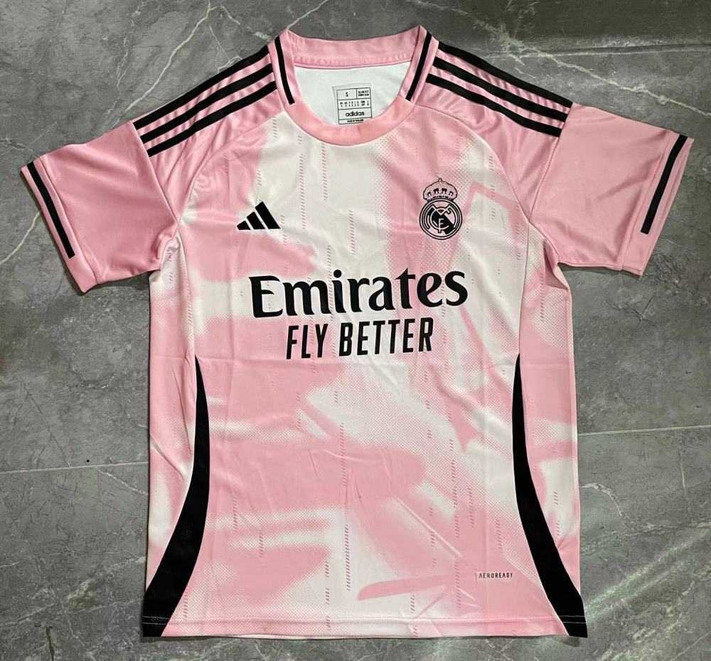 (S-3XL) 1:1 Copy Top Quality 2025/2026 Real Madrid Pink and White Pre-Match Training Jersey