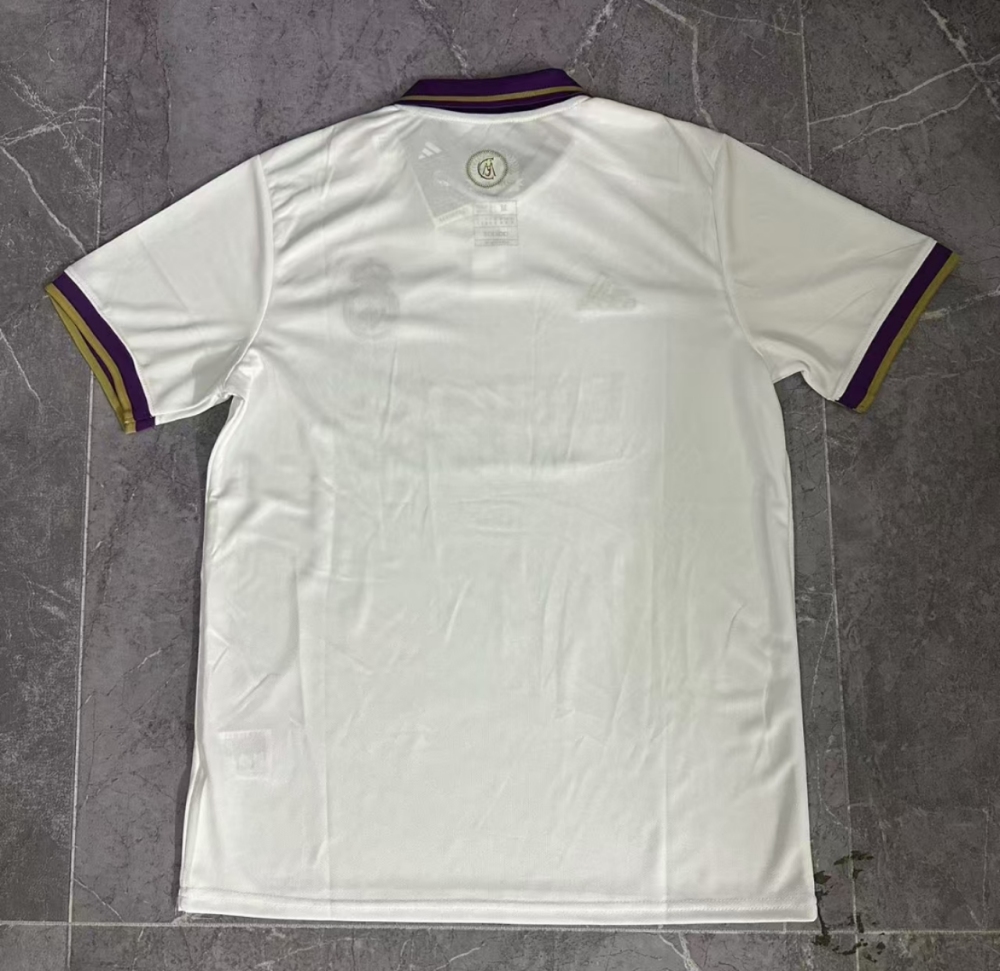 (S-3XL) 1:1 Copy Top Quality 2025/2026 Real Madrid White Polo with Purple Collar