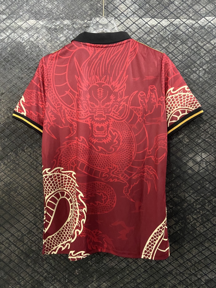 (S-3XL) 1:1 Copy Top Quality 2025/2026 Real Madrid Dragon Red Polo Shirt