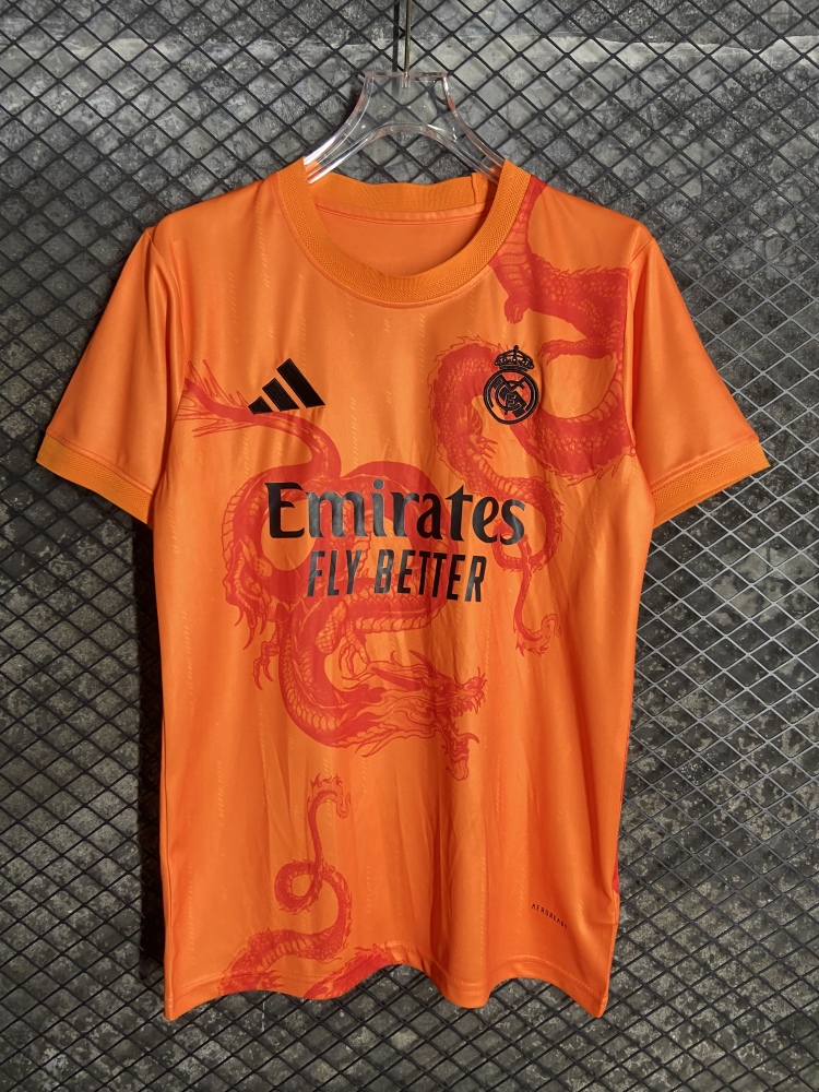 (S-3XL) 1:1 Copy Top Quality 2025/2026 Real Madrid Year of the Dragon Orange