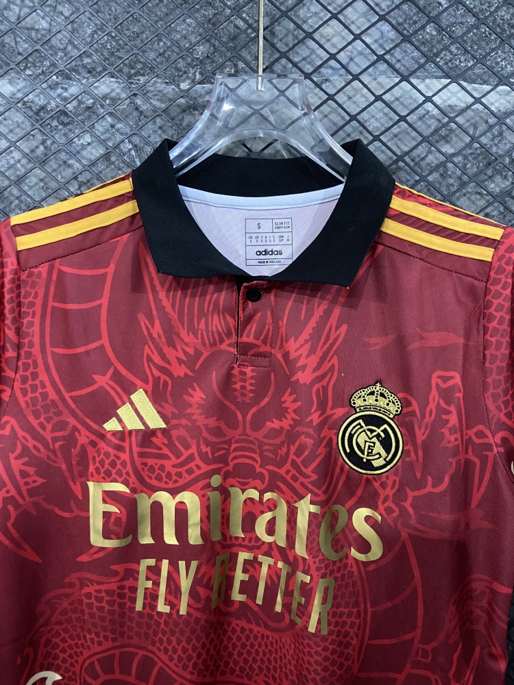 (S-3XL) 1:1 Copy Top Quality 2025/2026 Real Madrid Dragon Red Polo Shirt
