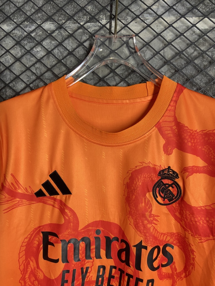 (S-3XL) 1:1 Copy Top Quality 2025/2026 Real Madrid Year of the Dragon Orange